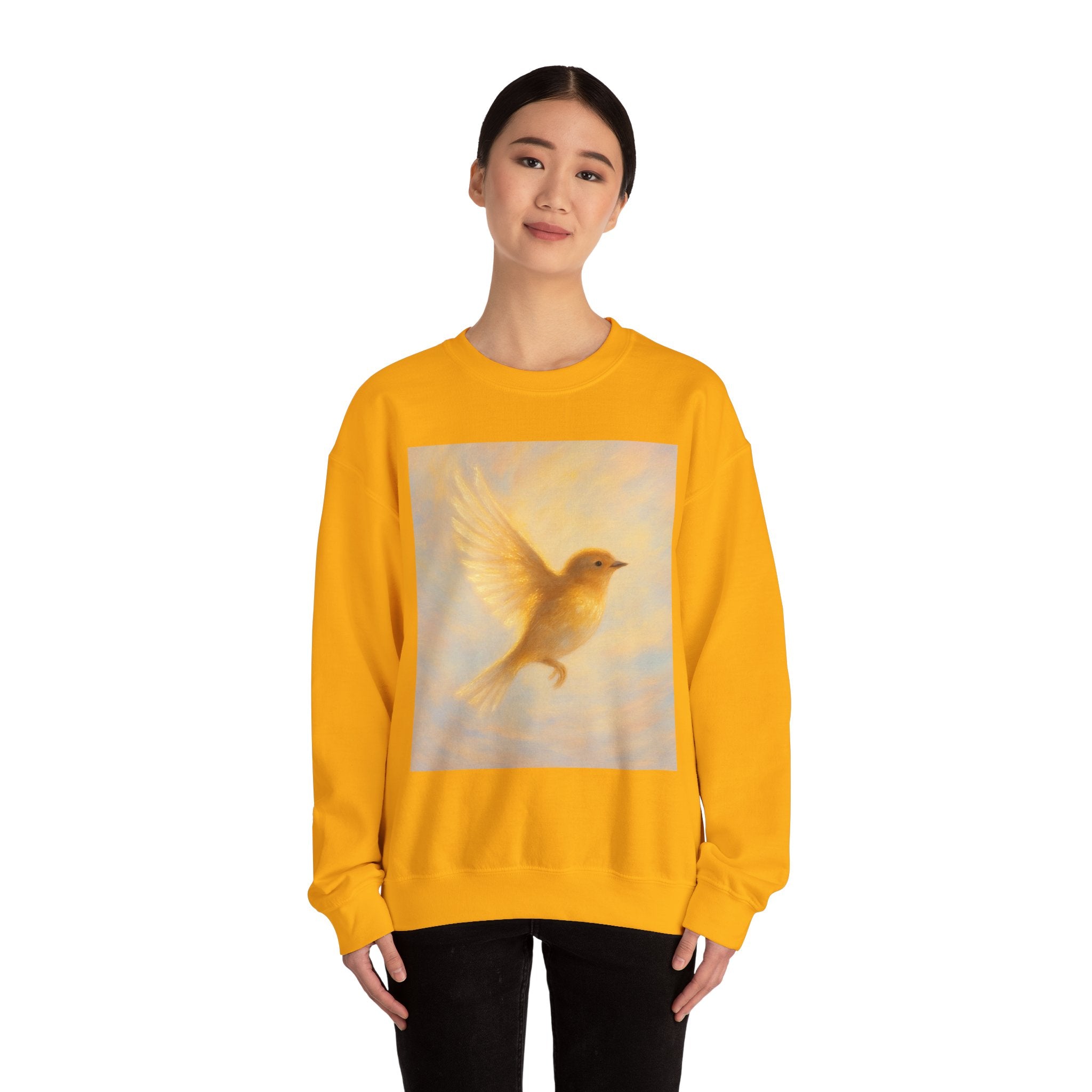 Golden Bird Unisex Crewneck Sweatshirt | Cozy Casual Wear, Gift for Bird Lovers, Nature Inspired Apparel, Spiritual Comfort, Everyday