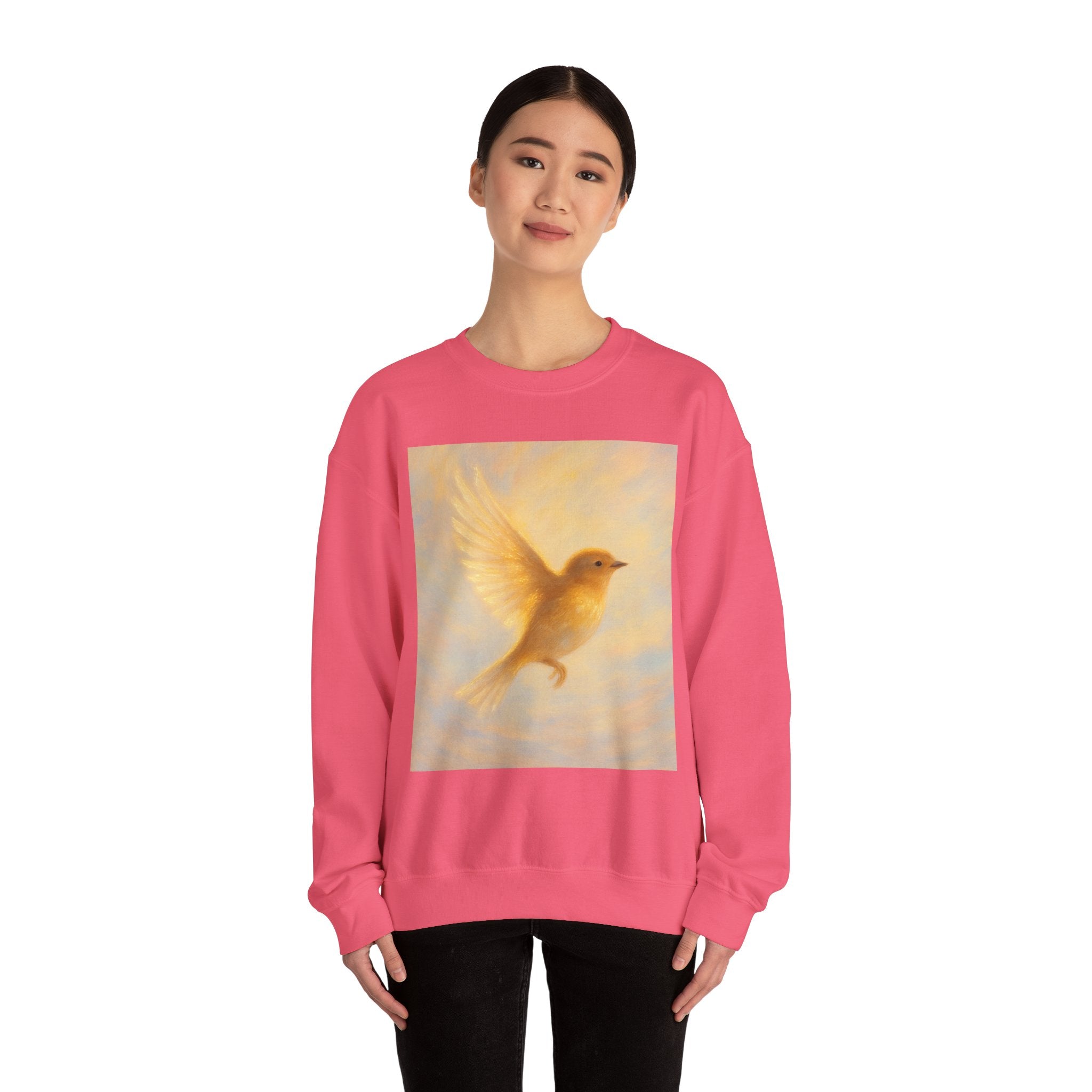 Golden Bird Unisex Crewneck Sweatshirt | Cozy Casual Wear, Gift for Bird Lovers, Nature Inspired Apparel, Spiritual Comfort, Everyday