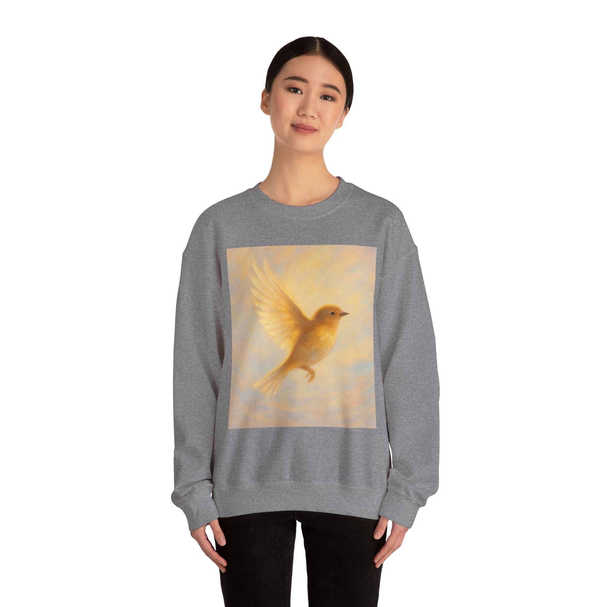 Golden Bird Unisex Crewneck Sweatshirt | Cozy Casual Wear, Gift for Bird Lovers, Nature Inspired Apparel, Spiritual Comfort, Everyday