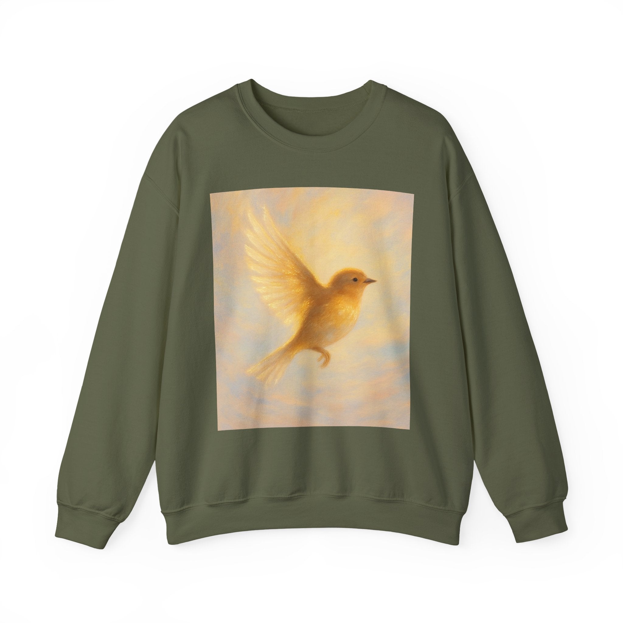 Golden Bird Unisex Crewneck Sweatshirt | Cozy Casual Wear, Gift for Bird Lovers, Nature Inspired Apparel, Spiritual Comfort, Everyday