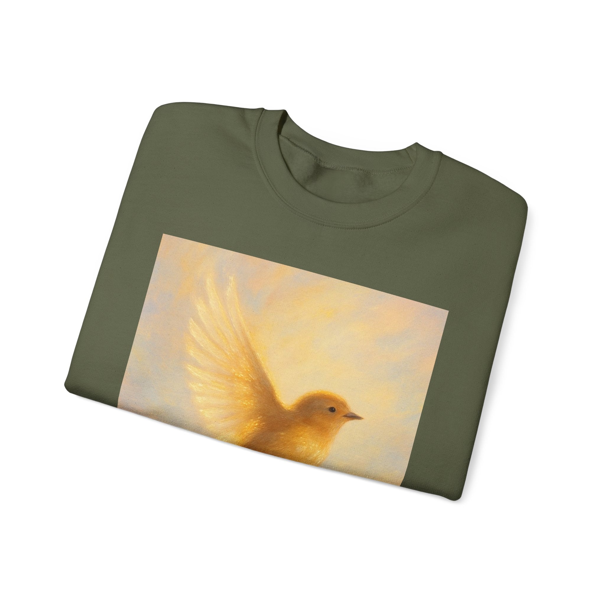 Golden Bird Unisex Crewneck Sweatshirt | Cozy Casual Wear, Gift for Bird Lovers, Nature Inspired Apparel, Spiritual Comfort, Everyday