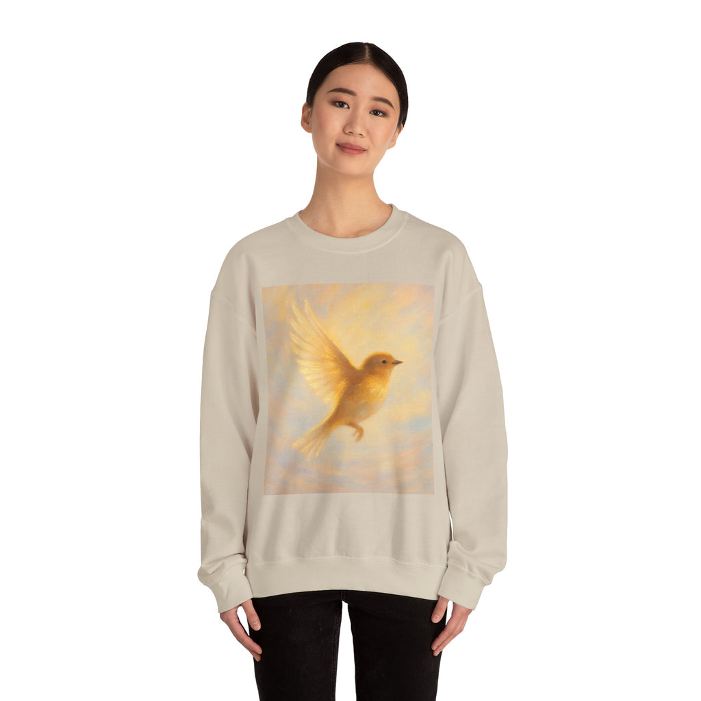 Golden Bird Unisex Crewneck Sweatshirt | Cozy Casual Wear, Gift for Bird Lovers, Nature Inspired Apparel, Spiritual Comfort, Everyday