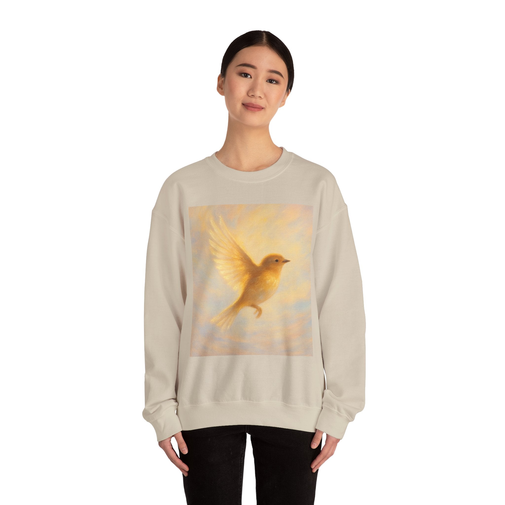 Golden Bird Unisex Crewneck Sweatshirt | Cozy Casual Wear, Gift for Bird Lovers, Nature Inspired Apparel, Spiritual Comfort, Everyday