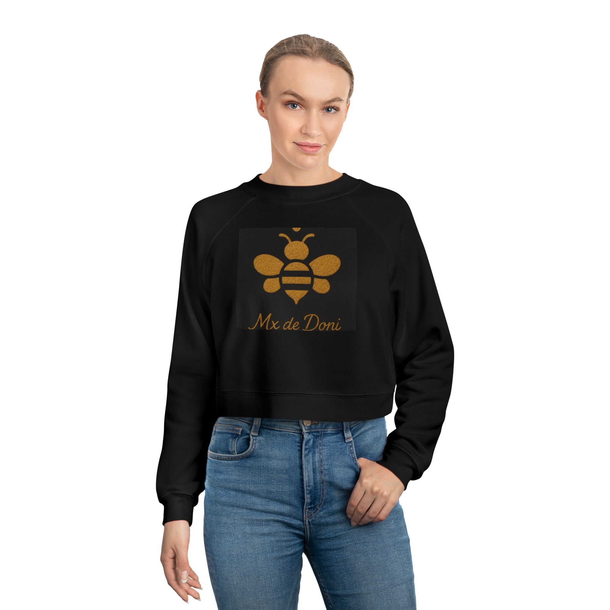 Bee-Inspired Women's Cropped Fleece Pullover, Cozy Sweatshirt, Fall Fashion, Casual Style, Gift for Her, Bee Lover Gift