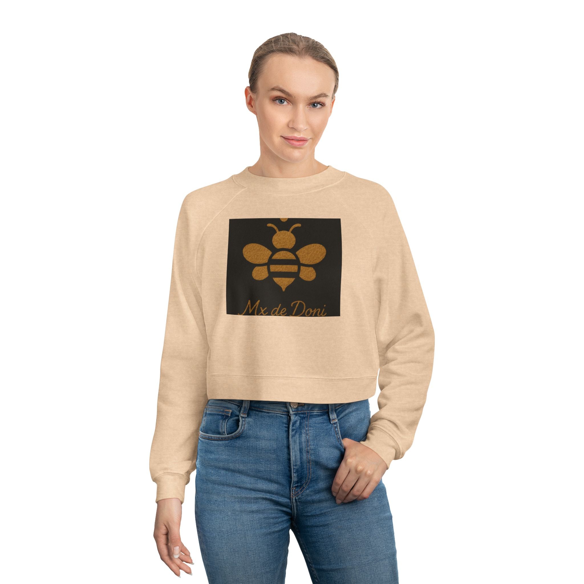 Bee-Inspired Women's Cropped Fleece Pullover, Cozy Sweatshirt, Fall Fashion, Casual Style, Gift for Her, Bee Lover Gift