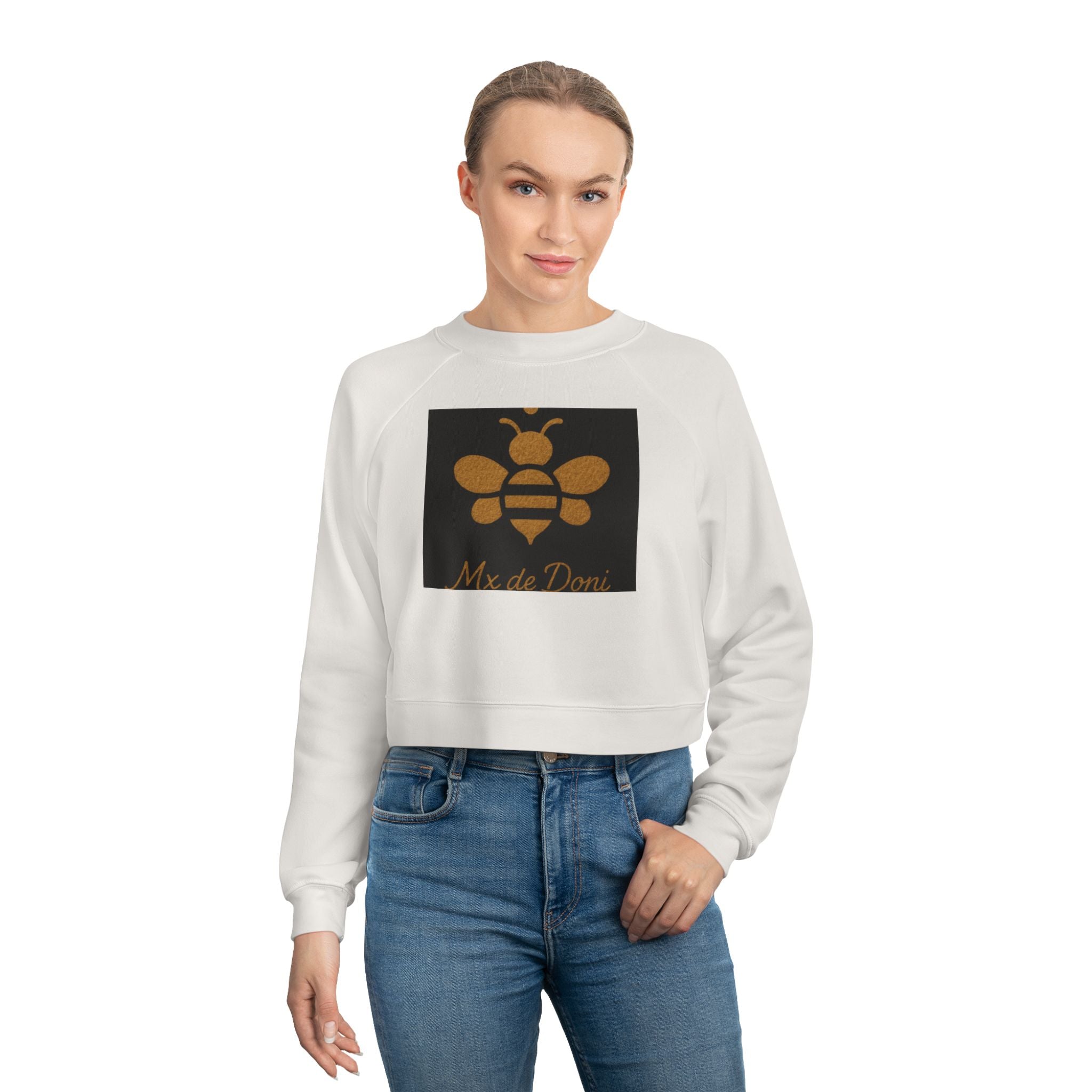 Bee-Inspired Women's Cropped Fleece Pullover, Cozy Sweatshirt, Fall Fashion, Casual Style, Gift for Her, Bee Lover Gift