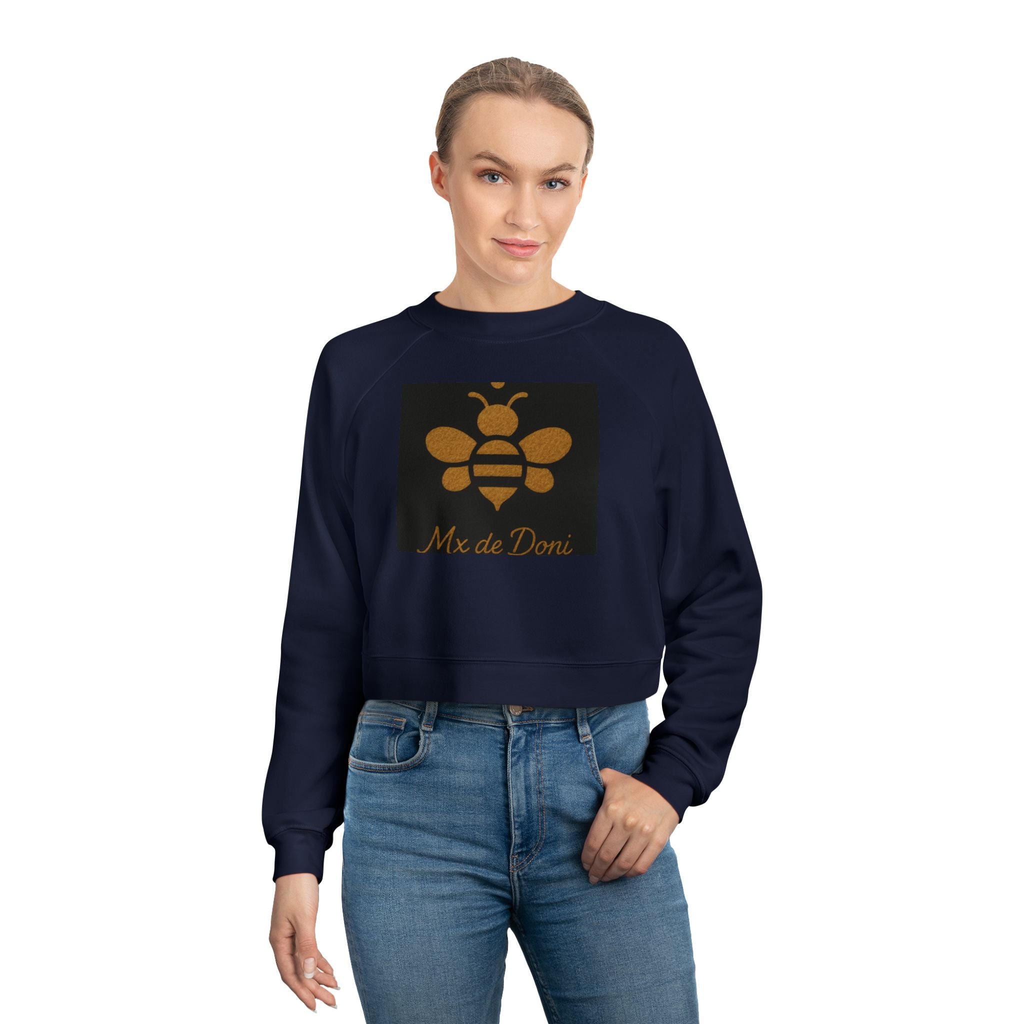 Bee-Inspired Women's Cropped Fleece Pullover, Cozy Sweatshirt, Fall Fashion, Casual Style, Gift for Her, Bee Lover Gift