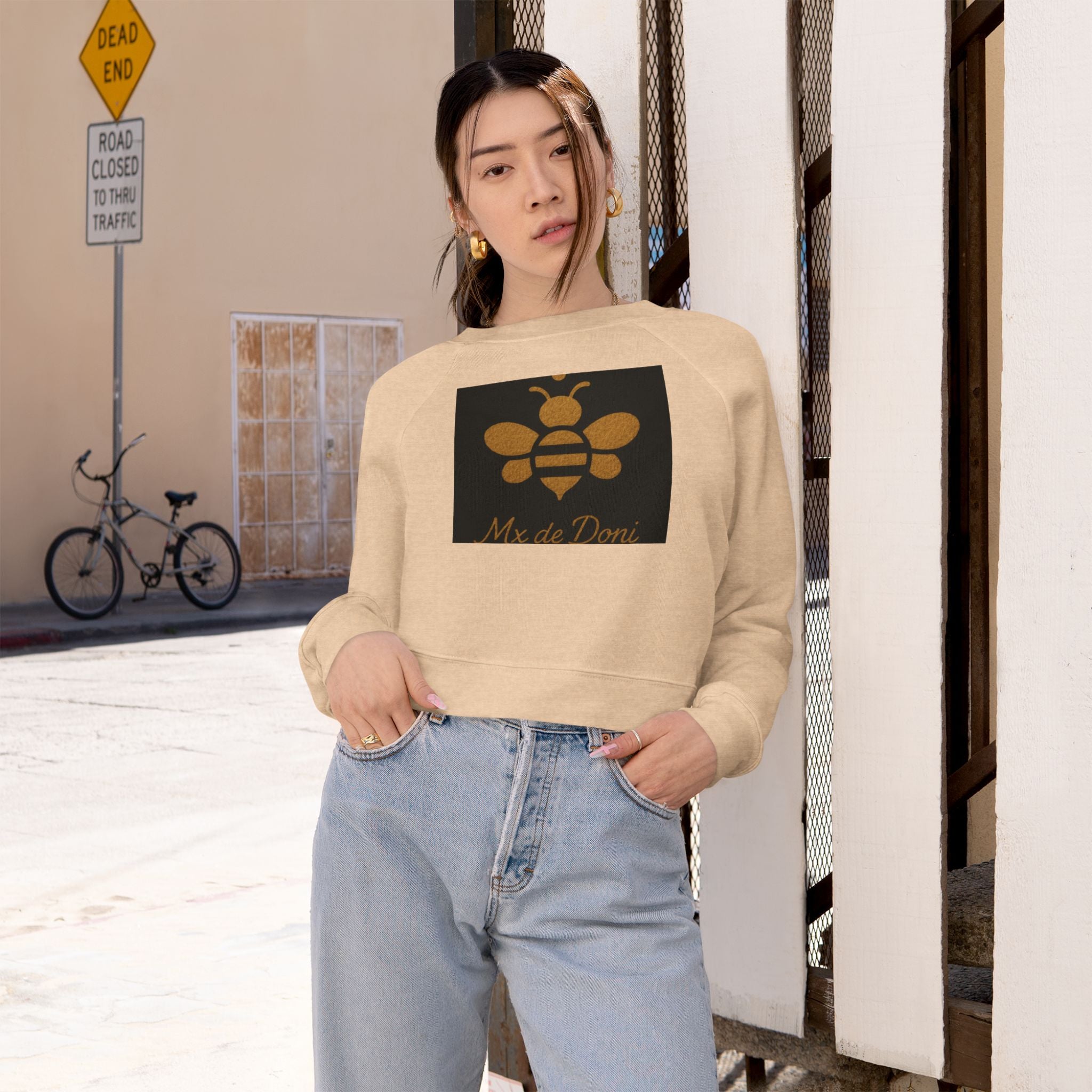 Bee-Inspired Women's Cropped Fleece Pullover, Cozy Sweatshirt, Fall Fashion, Casual Style, Gift for Her, Bee Lover Gift