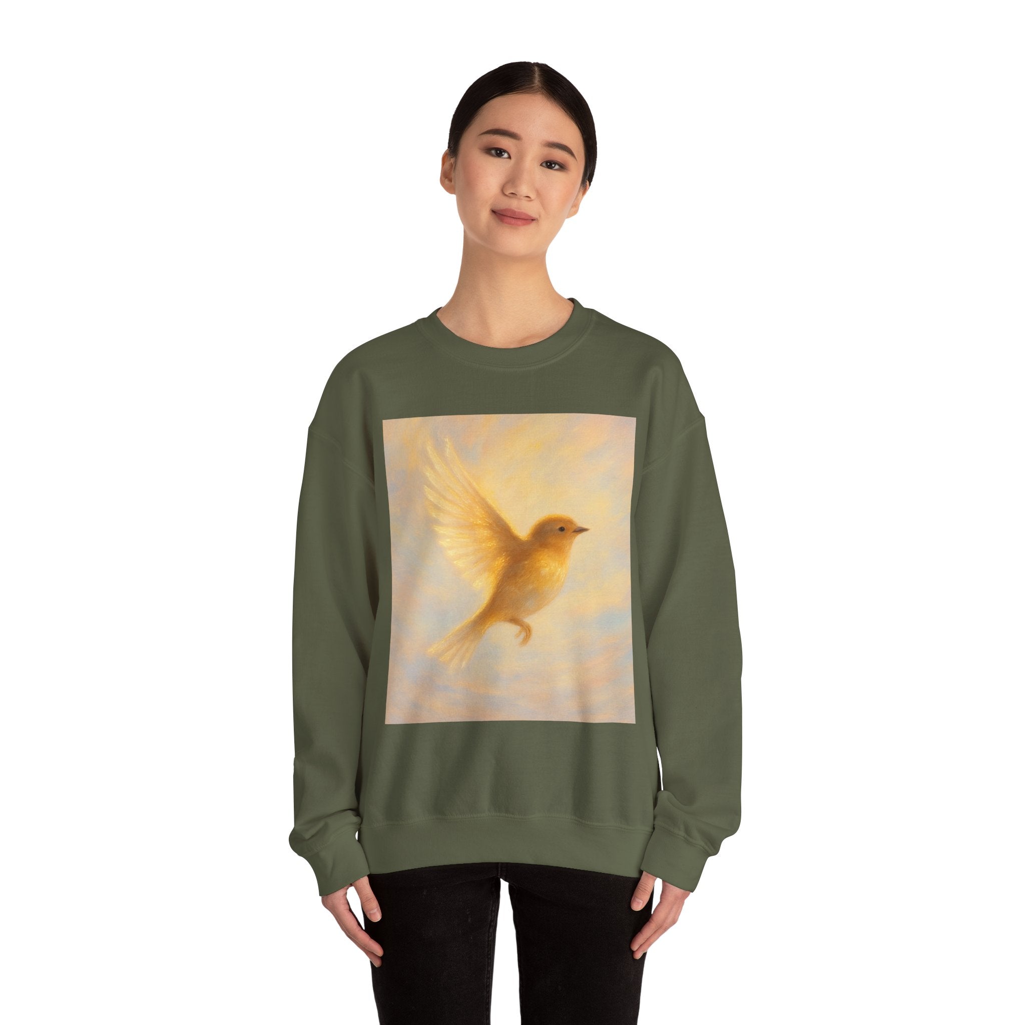 Golden Bird Unisex Crewneck Sweatshirt | Cozy Casual Wear, Gift for Bird Lovers, Nature Inspired Apparel, Spiritual Comfort, Everyday