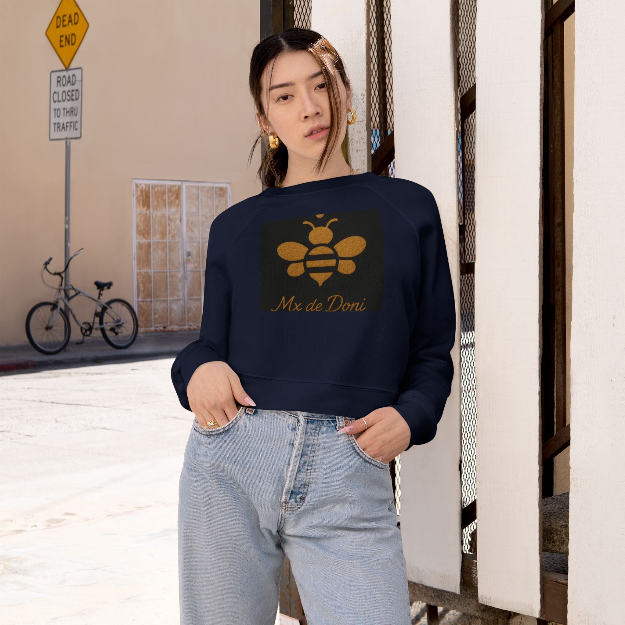Bee-Inspired Women's Cropped Fleece Pullover, Cozy Sweatshirt, Fall Fashion, Casual Style, Gift for Her, Bee Lover Gift