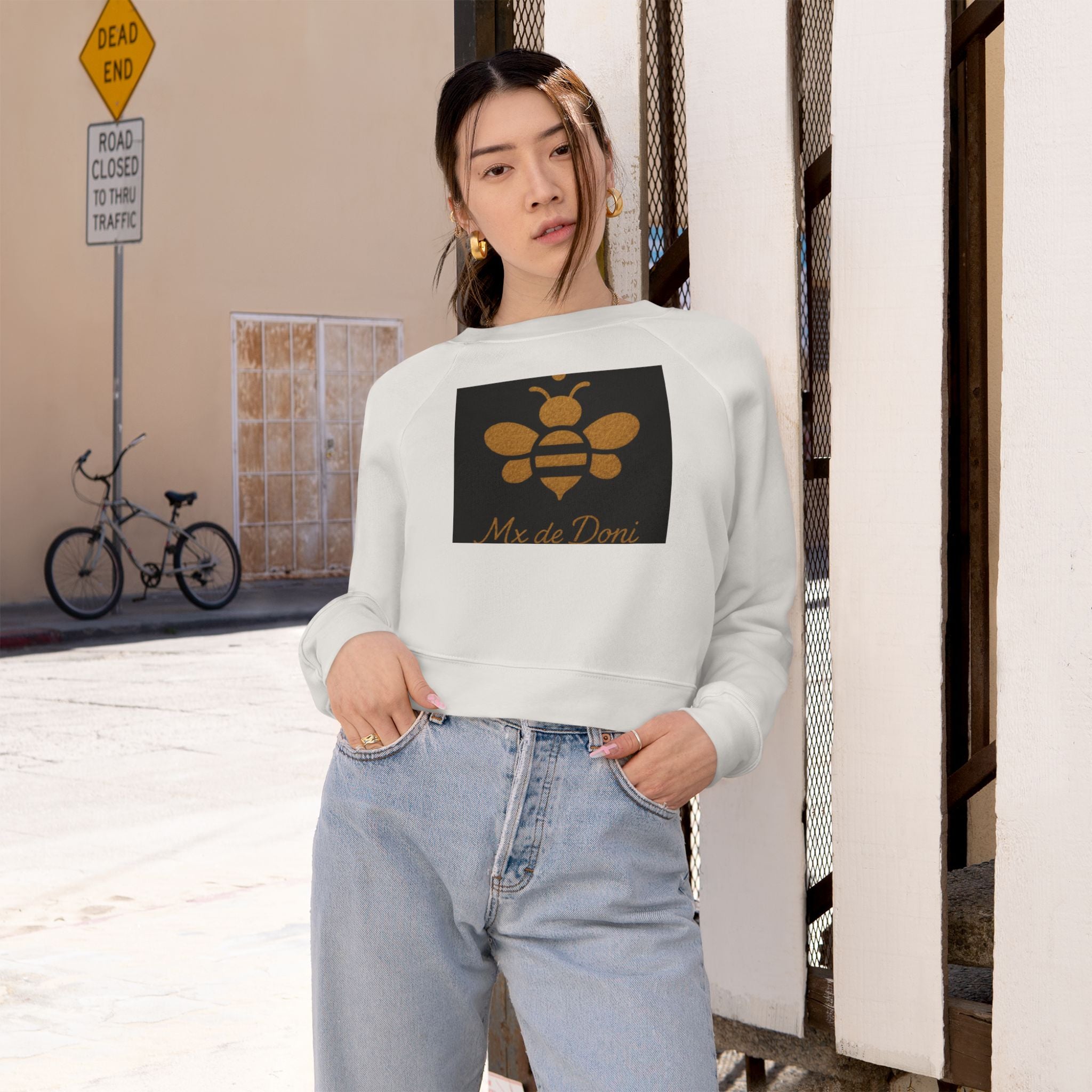 Bee-Inspired Women's Cropped Fleece Pullover, Cozy Sweatshirt, Fall Fashion, Casual Style, Gift for Her, Bee Lover Gift