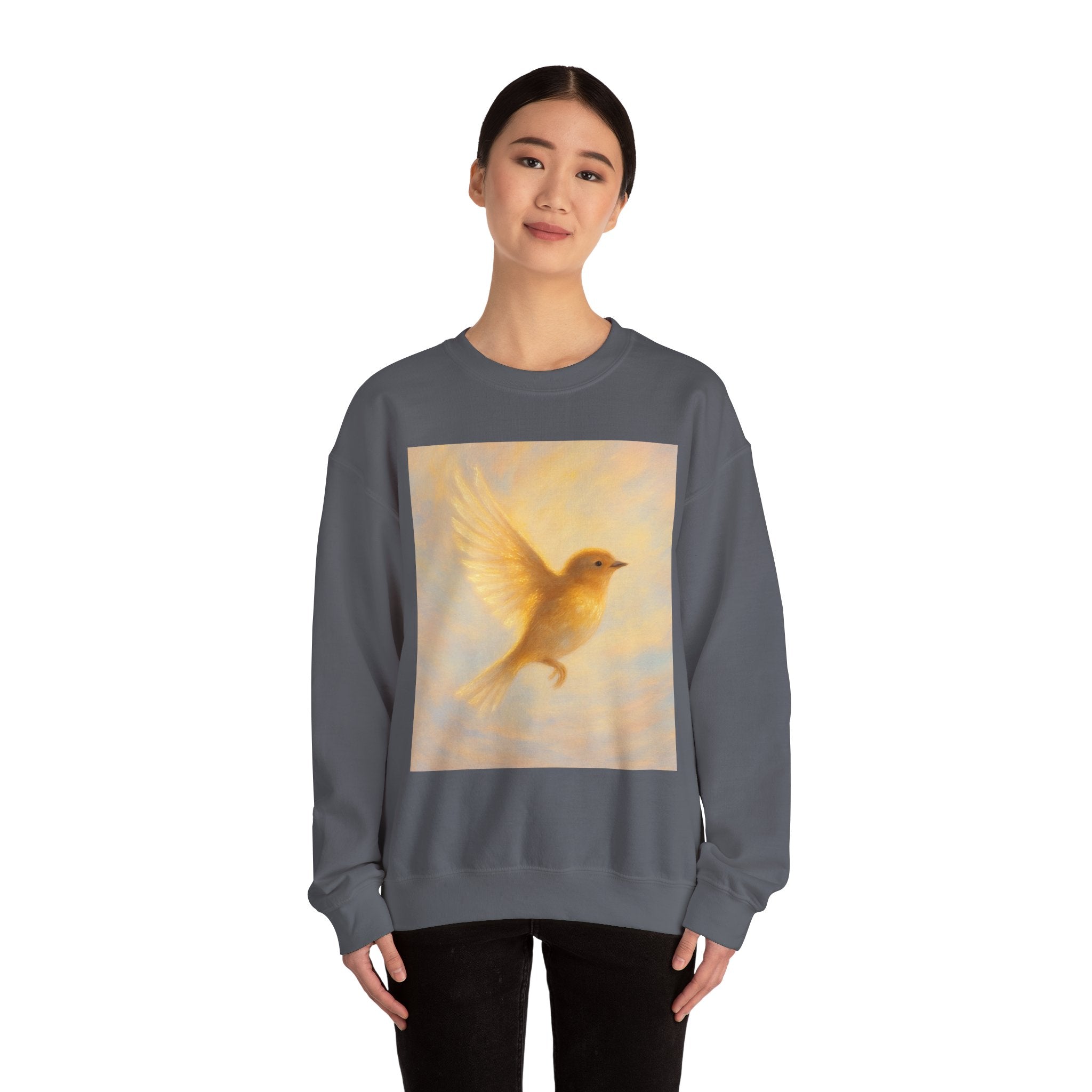 Golden Bird Unisex Crewneck Sweatshirt | Cozy Casual Wear, Gift for Bird Lovers, Nature Inspired Apparel, Spiritual Comfort, Everyday