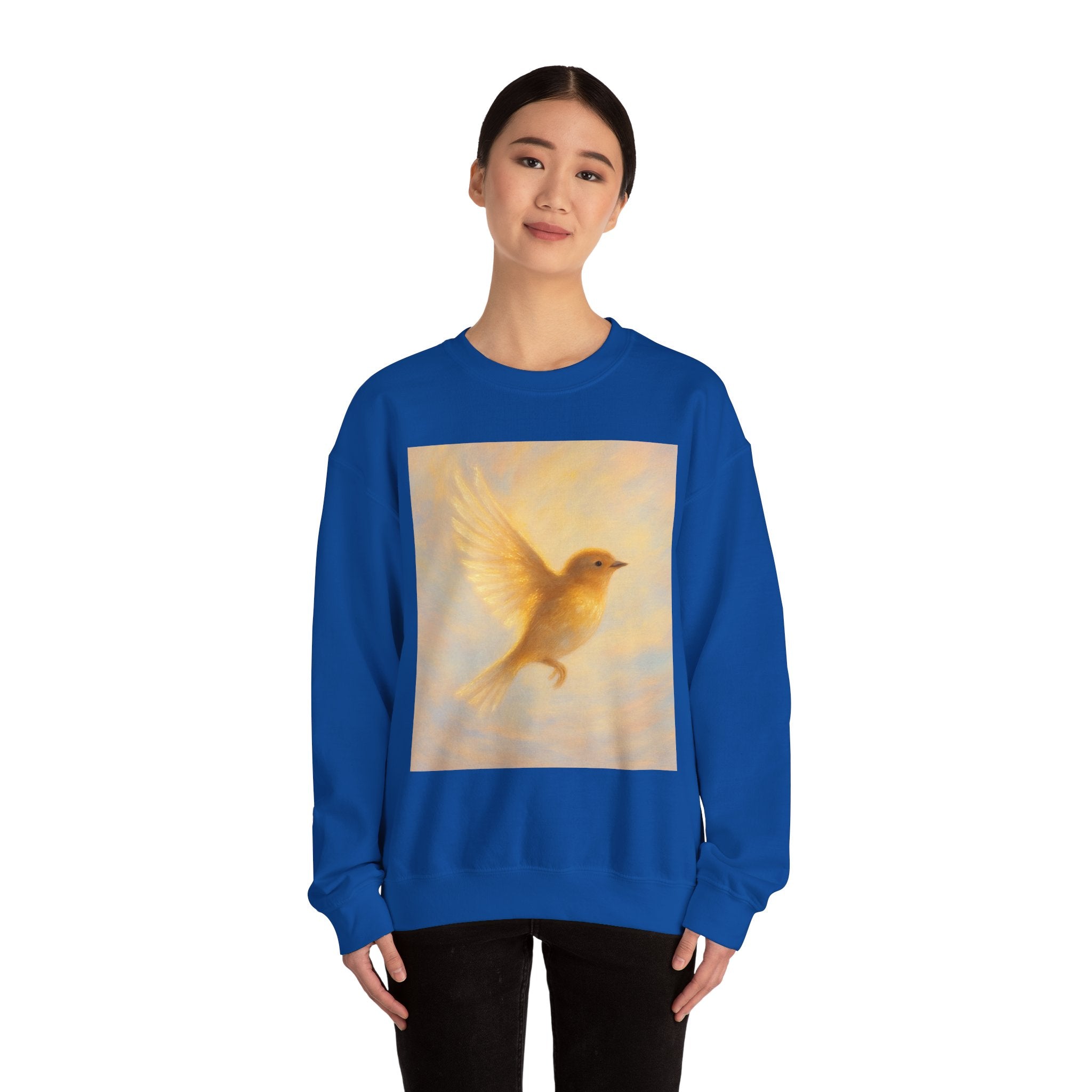 Golden Bird Unisex Crewneck Sweatshirt | Cozy Casual Wear, Gift for Bird Lovers, Nature Inspired Apparel, Spiritual Comfort, Everyday