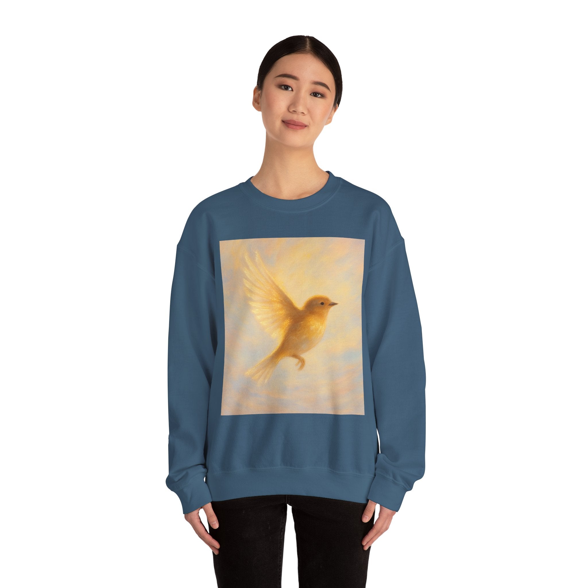 Golden Bird Unisex Crewneck Sweatshirt | Cozy Casual Wear, Gift for Bird Lovers, Nature Inspired Apparel, Spiritual Comfort, Everyday