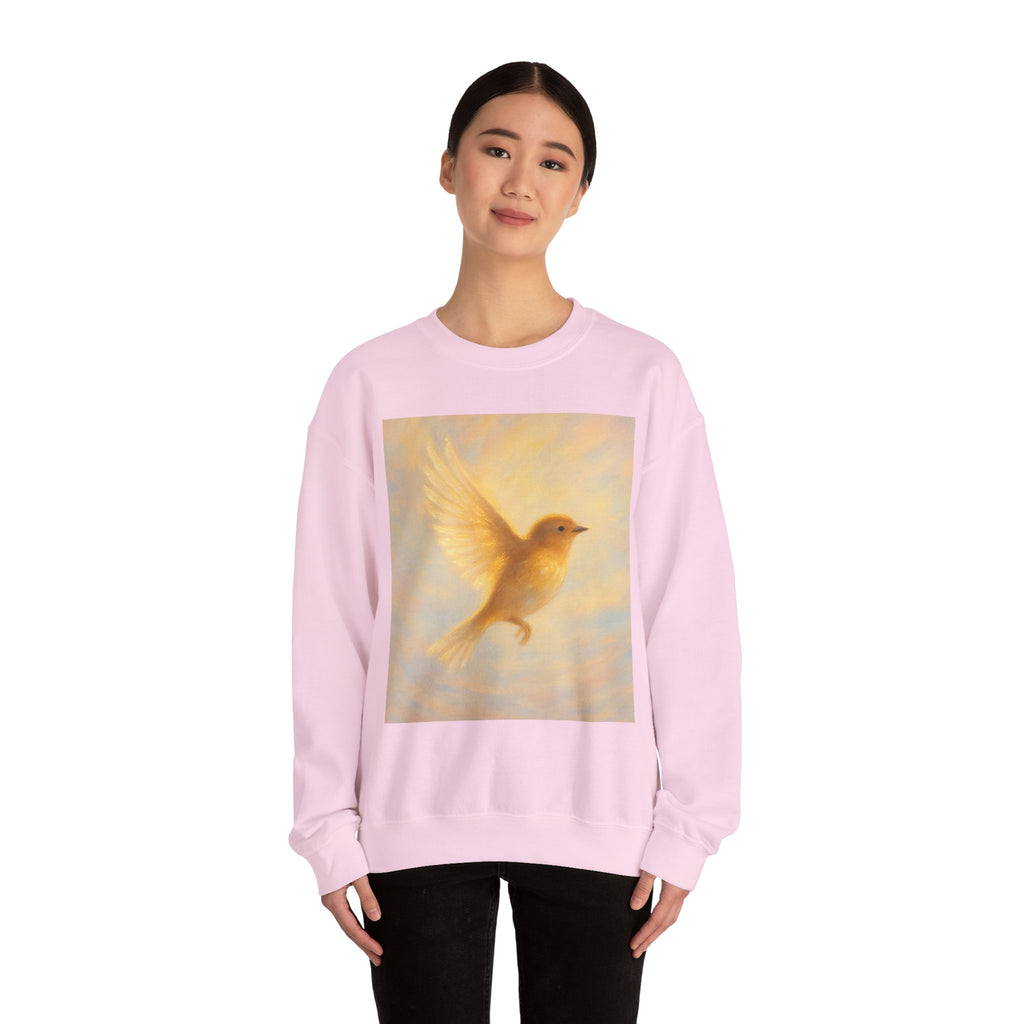 Golden Bird Unisex Crewneck Sweatshirt | Cozy Casual Wear, Gift for Bird Lovers, Nature Inspired Apparel, Spiritual Comfort, Everyday