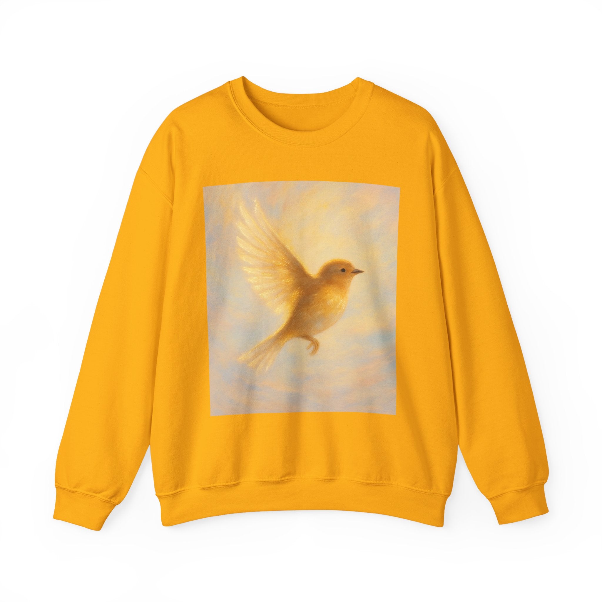 Golden Bird Unisex Crewneck Sweatshirt | Cozy Casual Wear, Gift for Bird Lovers, Nature Inspired Apparel, Spiritual Comfort, Everyday
