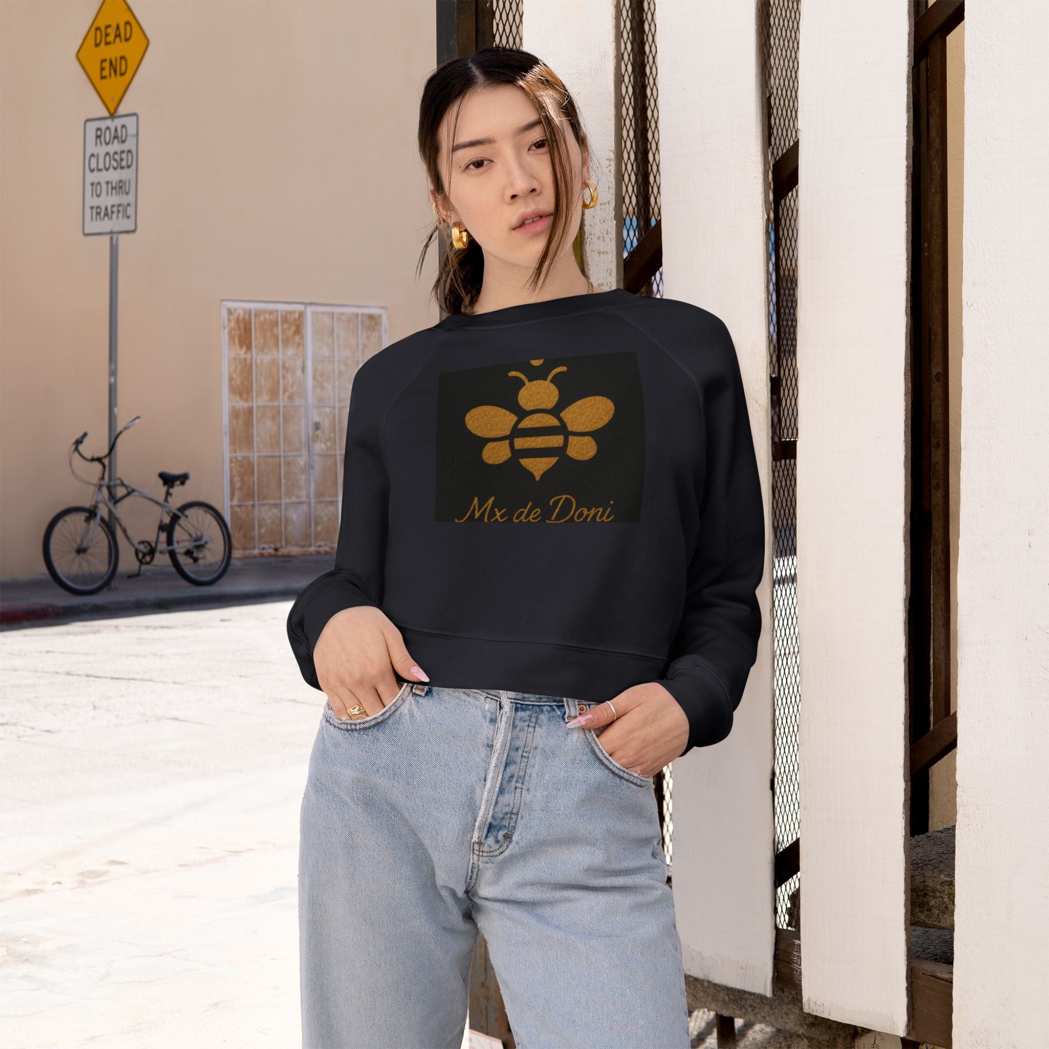 Bee-Inspired Women's Cropped Fleece Pullover, Cozy Sweatshirt, Fall Fashion, Casual Style, Gift for Her, Bee Lover Gift